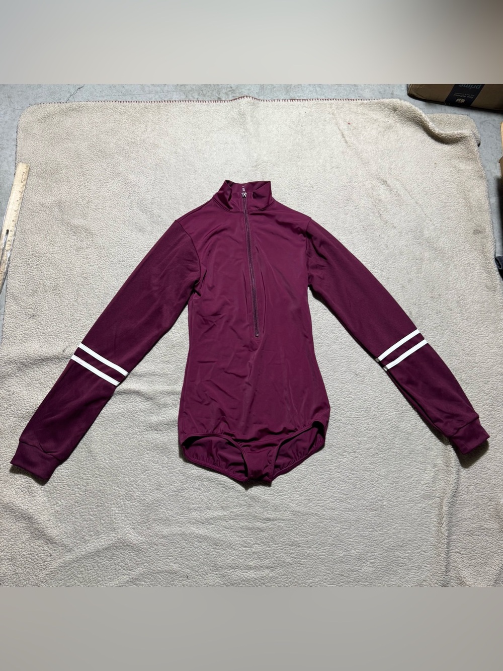Balera Dance Performance Leotard Womens Small Black Cherry Front Zip Long Sleeve